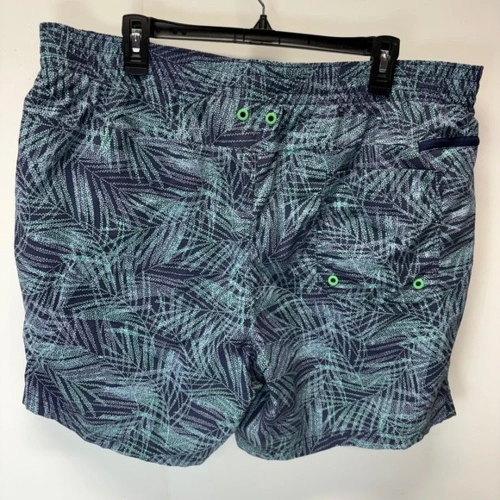 Lands' End Men's XXL‎ Swim Trunks Blue Purple Green Palm Print Lined 4 Pocket